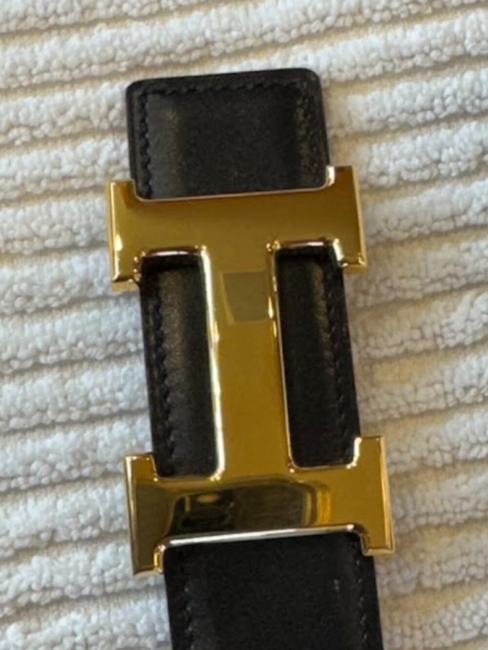 Hermes Men's H Belt - 85cm Black Box Calf / Gold Courcheval (most desirable)